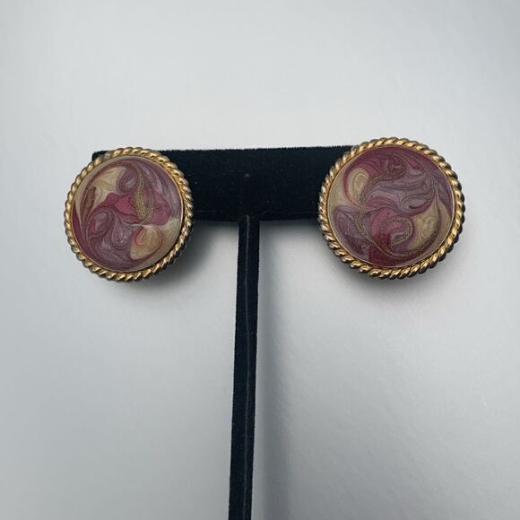 Vintage SET of 3 PAIRS of Gorgeous Hues ENAMELED-METAL earrings, Unmarked - Picture 3 of 5